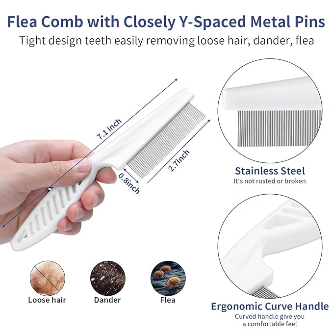 5 in 1 Dog Grooming Kit - Self-Cleaning Slicker Brush for Shedding Short Long Haired Dogs &amp; Cats, Includes Pet Comb, Flea Comb, Bath Brush, Undercoat Rake - Complete Fur Care Set - Gray