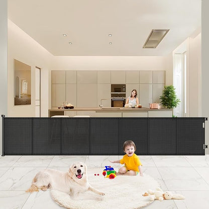 Pawtners Retractable Baby Gates Extra Wide, 41" Tall Extends up to 120" Wide, Dog Gate Indoor for Stairs, Pet Gate with Support Rods for Doorways Hallways Indoor &amp; Outdoor-Black