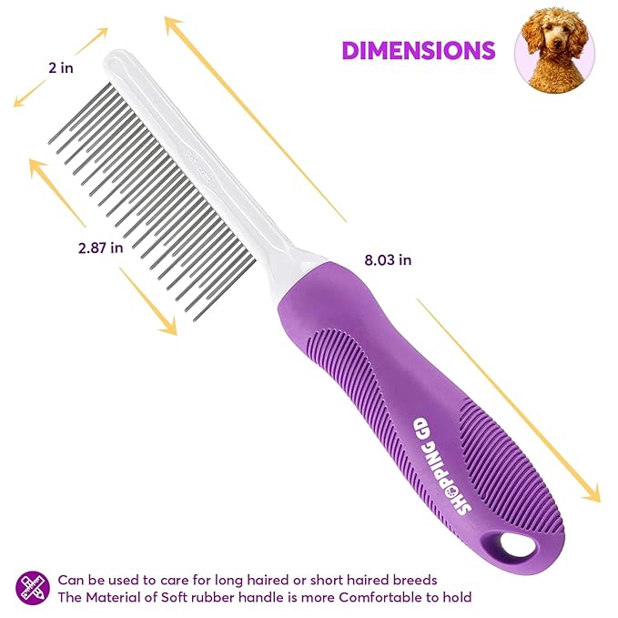 Detangling Pet Comb for Dogs &amp; Cats with Long &amp; Short Stainless Steel Metal Teeth for Removes Tangles and Knots - Detangler Grooming Tool for Dematting Matted Fur.