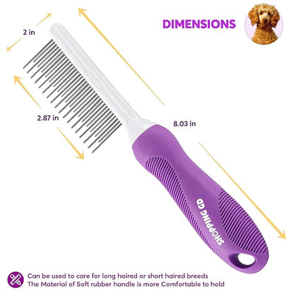 Detangling Pet Comb for Dogs &amp; Cats with Long &amp; Short Stainless Steel Metal Teeth for Removes Tangles and Knots - Detangler Grooming Tool for Dematting Matted Fur.