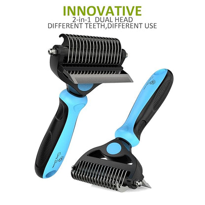 Spring Blossoms-2 in 1 Professional Grooming Rake for Cats &amp; Dogs-Dematting Comb for Easy Mats &amp; Tangles Removing,Pet Brush Safe No More Nasty Shedding and Flying Hair (Blue)