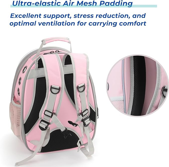 Lollimeow Cat Carrier Backpack, Bubble Expandable Backpack Carrier, Pets and Small Dogs,Airline-Approved, Designed for Travel, Hiking, Walking &amp; Outdoor Use (Back Expandable-Pink)