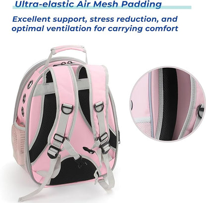 Lollimeow Cat Carrier Backpack, Bubble Expandable Backpack Carrier, Pets and Small Dogs,Airline-Approved, Designed for Travel, Hiking, Walking &amp; Outdoor Use (Back Expandable-Pink)