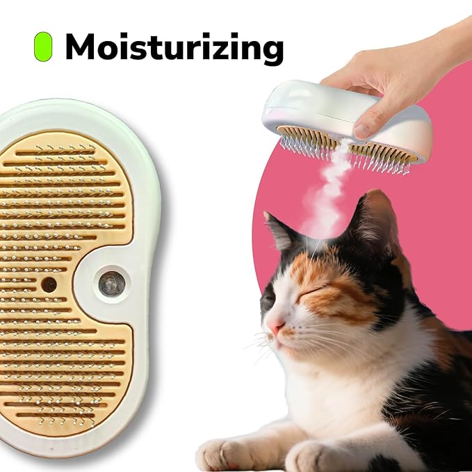 Misty - Moisturizing Pet Comb - Hair Brush with Mist, One-Click Clean, &amp; Stainless Steel Bristles - Anti-Static Deshedding - Smooth Grooming for Cats, Dogs, &amp; Small Pets - No Handle Compact Design