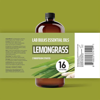 Lemongrass Essential Oil 16 oz (473 ml) for Diffusers, Home Care, Candles, Hair, Lemon Grass Spray