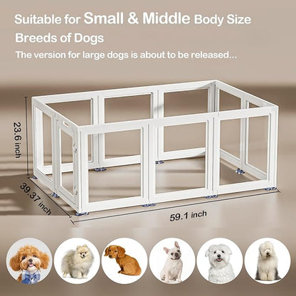 Dog Playpen Transparent Puppy Playpen Indoor, Easy Assemble &amp; Disassemble Clear Pet Playpen, Sturdy &amp; Easy Cleaning Plastic Dog Fence with Suction Cup (23.6"" H, 10PCS), White