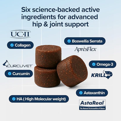 PupFlex+ Hip and Joint Supplement Dogs, Vet Created Soft Chews with UC-II® Collagen for Dogs, CurcuVET® &amp; Omega 3, Proven More Effective Than Glucosamine Chondroitin, Dog Joint Supplement (60 ct)