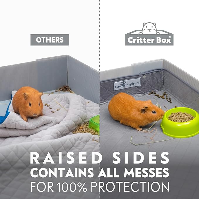 Paw Inspired Critter Box Washable Cage Liner, Reversible Fleece Bedding with Raised Sides for Guinea Pigs and Other Small Animals (C&amp;C 2x3 (14" Grids), Gray/Green)