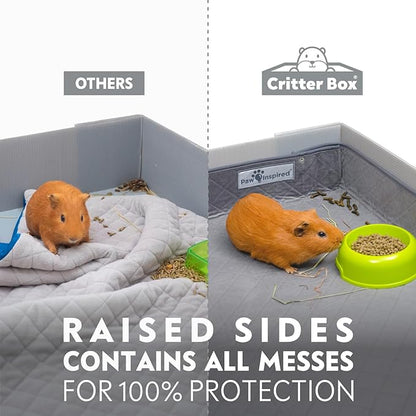 Paw Inspired Critter Box Washable Cage Liner, Reversible Fleece Bedding with Raised Sides for Guinea Pigs and Other Small Animals (C&amp;C 2x3 (14" Grids), Gray/Green)