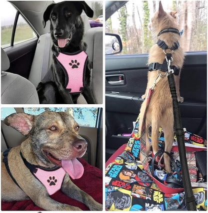 SlowTon Dog Seat Belt Harness for Car, Dog Car Harness Adjustable Mesh Breathable &amp; Dog Seatbelt Safety Tether with Elastic Bungee for Small Medium Large Pets(Pink, Single Clip, S)