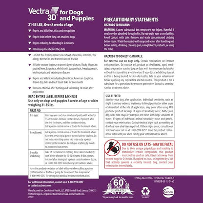 Vectra 3D for Dogs Flea, Tick &amp; Mosquito Treatment &amp; Prevention for Medium Dogs (21 – 55 lbs) , 6 month supply
