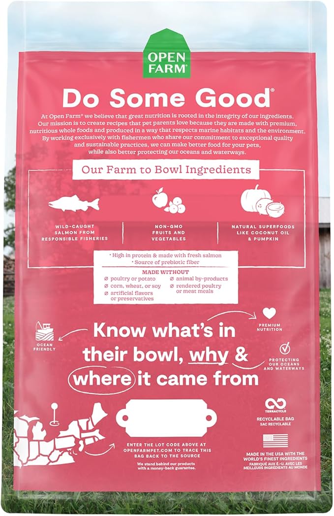 Open Farm, Grain Free Dry Cat Food, High-Protein Kibble for a Complete &amp; Balanced Diet, Non-GMO Fruits &amp; Vegetables, Prebiotic Fibers to Support Digestion, Wild-Caught Salmon Recipe, 8lb Bag