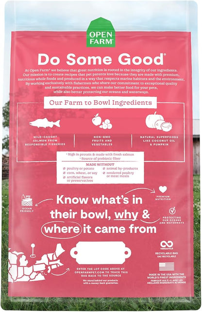 Open Farm, Grain Free Dry Cat Food, High-Protein Kibble for a Complete &amp; Balanced Diet, Non-GMO Fruits &amp; Vegetables, Prebiotic Fibers to Support Digestion, Wild-Caught Salmon Recipe, 4lb Bag