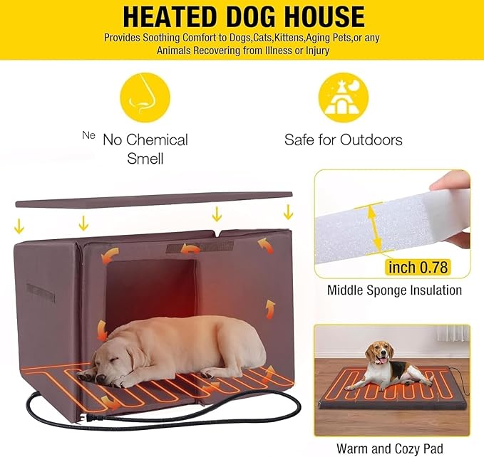Aivituvin Dog House Outdoor Heated Dog Kennel with Insulated Liner &amp; Heater for Winter Strong Iron Frame Large Dog Cage for Small &amp; Medium Dogs,33.5"