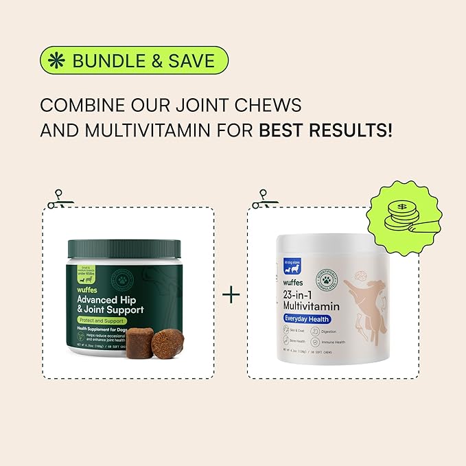 Wuffes Hip and Joint Supplement for and 23-in-1 Multivitamin Bundle for Dogs (Small &amp; Medium Breed)