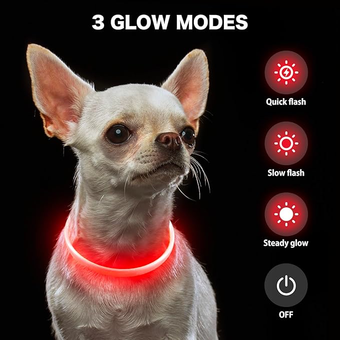 BSEEN Light Up Dog Collar - Rainproof LED Dog Collar Rechargeable - TPU Cuttable Glowing Puppy Collar for Small Dogs&amp; Cats, High Visibility Safety Dog Lights for Night Walking (XS-Red 40cm)