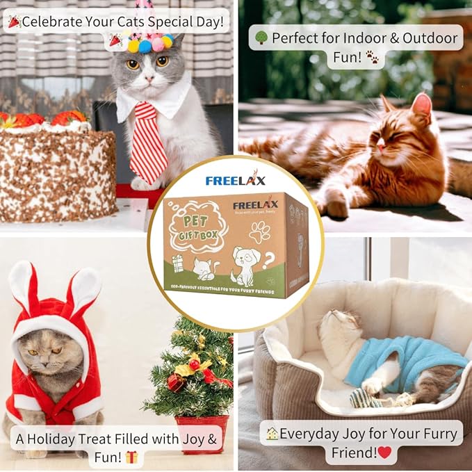 Eco-Friendly Cat Gift Box – 7-Piece Set with Organic Catnip Toys, Feather Wand, Blanket &amp; Pop-Up Cat Cave for Indoor Cats and Kittens