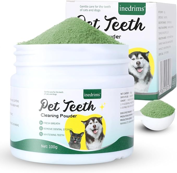 Dog Teeth Cleaning Powder, Dog Dental Powder and Cats Breath Freshener, Bad Breath &amp; Tartar Remover for Pets, Suitable for Large, Medium &amp; Small Canine(Green)