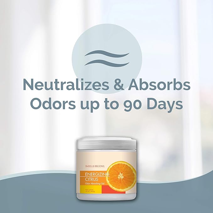 SMELLS BEGONE Air Freshener Odor Absorber Gel - 15 oz, Pack of 2 - Absorbs and Eliminates Odor in Pet Areas, Bathrooms, Cars, &amp; Boats - Made with Essential Oils - Energizing Citrus Scent