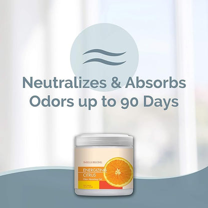 SMELLS BEGONE Air Freshener Odor Absorber Gel - 15 oz, Pack of 2 - Absorbs and Eliminates Odor in Pet Areas, Bathrooms, Cars, &amp; Boats - Made with Essential Oils - Energizing Citrus Scent