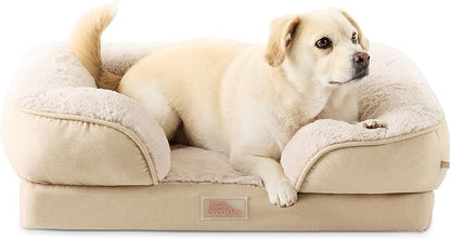 TOWN &amp; COUNTRY EVERYDAY CuddleTown Comfy Solid Bolster Sofa Pet Bed, Supportive &amp; Calming Egg Crate Foam, Non-Slip Bottom, Machine Washable Cover, Beige, Medium 28"x23"x8"
