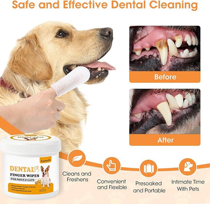 Dental Care Finger Wipes for Dogs &amp; Cats, Reduces Plaque &amp; Tartar Freshens Breath, Pre-Soaked Pet Teeth Wipes, Easy to Use Disposable Oral Cleaning Pads, Peanut Flavor