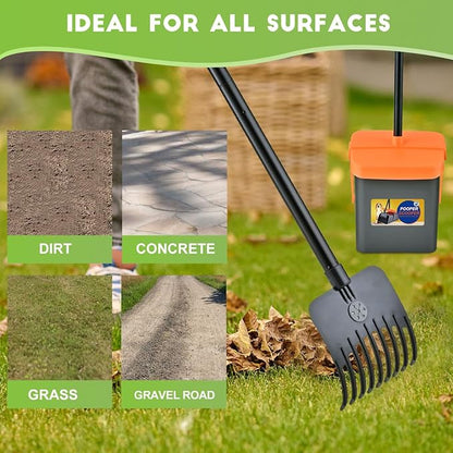 Pooper Scooper Swivel Bin &amp; Rake Kit with 55 Waste Bags, 46" Long Handle Adjustable Portable Non-Breakable Dog Pooper Scooper Easy to Clean Pet Waste