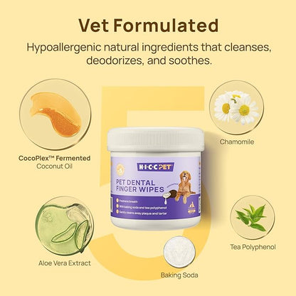 HICC PET Teeth Cleaning Wipes for Dogs &amp; Cats, Vet-Recommended Remove Bad Breath &amp; Plaque &amp; Tartar Buildup Dog Finger Toothbrush Wipes, Dog Tooth Brushing Kit Remove Stain &amp; Gum Care for Small Animal