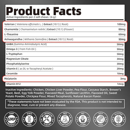 Melatonin for Dogs, Calming Chews with Valerian Root &amp; L-Theanine for Sleep Aid &amp; Emotional Support, Calming Treats for Stress Anxiety Relief - Thunder, Fireworks, Barking, Bacon Flavor, 60Ct