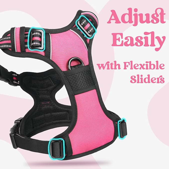 rabbitgoo Dog Harness for Large, No Pull Pet Harness with 3 Buckles, Adjustable Soft Padded Vest with Control Handle, Walking Reflective Pet Vest for Extra Large Dogs, Rose Pink, XL