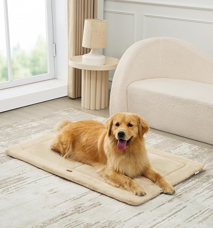 Made4Pets Dog Crate Pad Bed for Extra Large Dogs, Washable &amp; Reversible, Anti-Slip Kennel Mat for Cozy Sleeping, Soft Fluffy Dog Bed for Indoor &amp; Outdoor Use, 48"x30", Beige