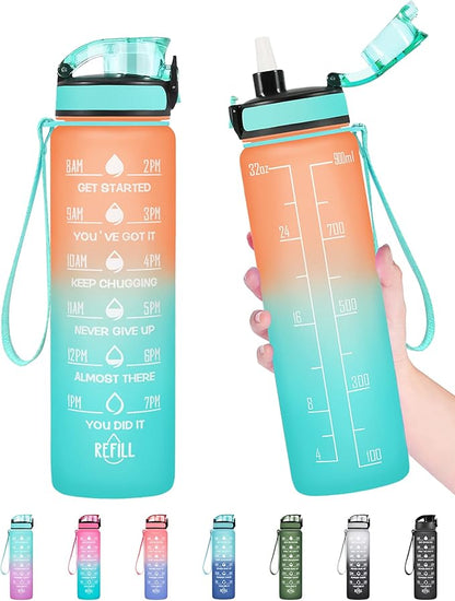 Enerbone Water Bottle, Leakproof BPA &amp; Toxic Free, Motivational Water Bottle with Times to Drink and Straw, Fitness Sports Water Bottle with Strap for Office, Gym, Outdoor Sports