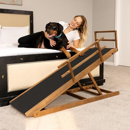 ABORON Folding Pet Ramp, 5-Level Adjustable Dog Ramp for Bed, Couch, SUV - High Traction Rubber Surface, Supports up to 200 lbs, 45.2" Long - Ideal for Small &amp; Large Dogs &amp; Cats,Brown Finish