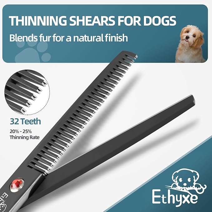 7.0" Professional Dog Grooming Scissors Kit – 3-Piece Set with Straight, Curved &amp; Thinning Shears, Black Japanese Stainless Steel, Includes Grooming Comb for Dogs &amp; Cats