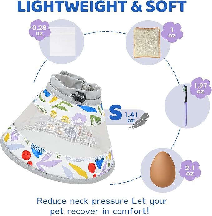 Breathable Air Mesh Cat Cone Collar Soft to Stop Licking, Adjustable, Foldable Lightweight Kitten Cones After Surgery Recovery for Cats &amp; Kittens (Flower,S)