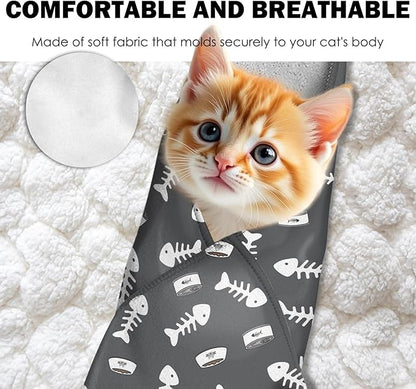 27.6" Cat Grooming Wrap, Self Adhesive Cat Wrap for Cutting Nails, Anti-Escape Calming Cat Swaddle Wrap for Medicine Ear Cleaning, Anti-Scratch Cats Burrito Restraint Blanket, Practical Pet Tool Grey