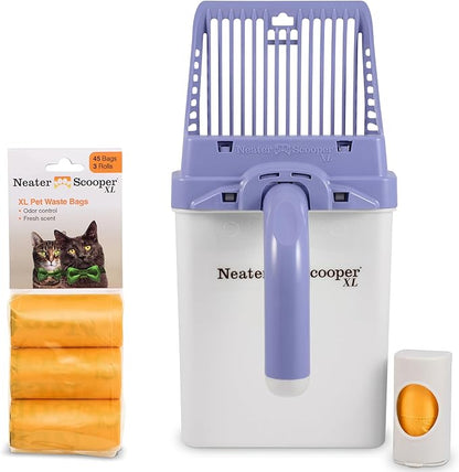 Neater Pet Brands Neater Scooper XL Cat Litter Scoop, 60 Refill Bags – Extra-Large Capacity Mess-Free Cat Litter Scooper with Bag for Large &amp; Multiple Cats, Spill-Proof Litter Box Scooper with Holder