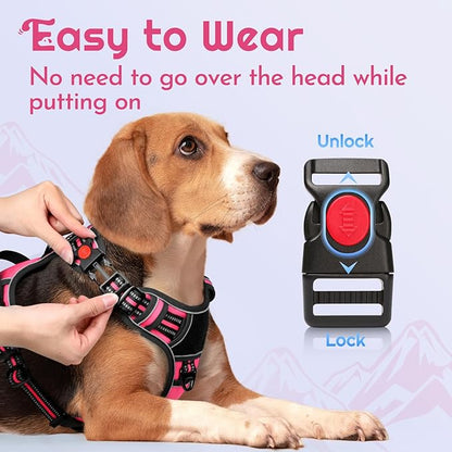 Eagloo Dog Harness Small Sized, Easy Wearing with 3 Buckles, Adjustable No Pull Pet Harness with 2 Rings for Walking, No Chock Reflective Soft Padded Vest with Control Handle, Pink &amp; Black, S