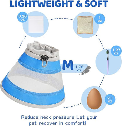 Breathable Air Mesh Cat Cone Collar Soft to Stop Licking, Adjustable, Foldable Lightweight Kitten Cones After Surgery Recovery for Cats &amp; Kittens (Light Blue,M)