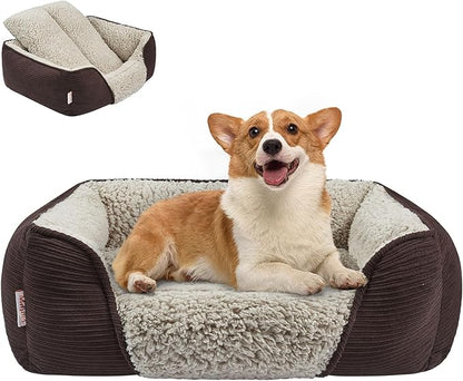 Miguel Washable Dog &amp; Cat Bed with Removable Cushion for Medium &amp; Small Dogs, Easy to Wash Pet Sofa Bed with Side Bolster, Anti-Slip Bottom, Dark Brown, 30 Inch Rectangle