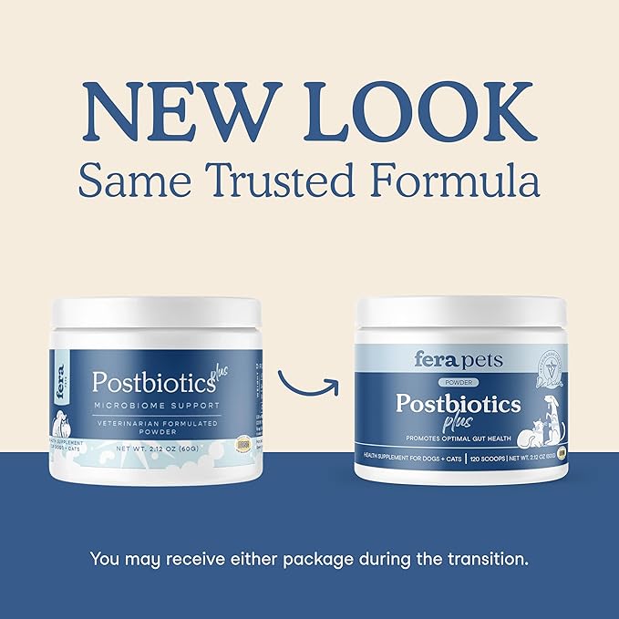 Fera Pets Postbiotics Plus Prebiotics for Dogs &amp; Cats - with Slippery Elm - Promotes Optimal Digestive Health &amp; Inflammatory Response - Enhances Immunity - 120 Scoops