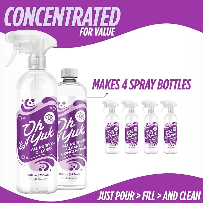 Oh Yuk All Purpose Cleaner – All-in-One Combo Pack with Multi-Purpose Surface Spray and 4X Long-Lasting Concentrate Refill for Kitchen, Bathroom, Cabinets, Counters, Tile &amp; More