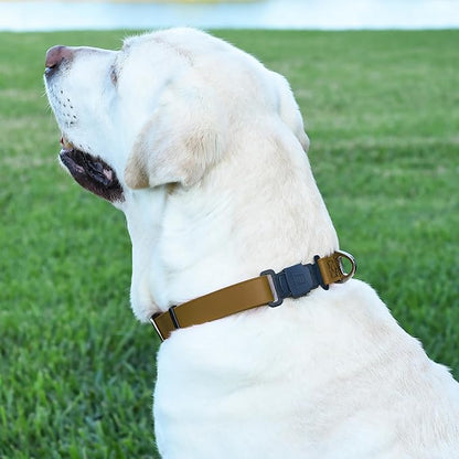 Dogline Biothane Waterproof Dog Collar with Herm Sprenger Black Stainless Steel Quick Release Buckle – Heavy Duty Tactical Durable Collar for Dogs – Comfortable and Safe Pet Collar W3/4" L12-19 Brown