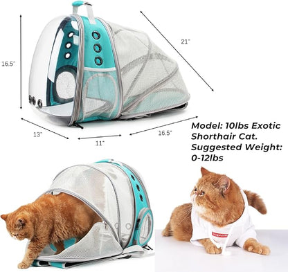 Lollimeow Cat Carrier Backpack, Bubble Expandable Backpack Carrier, Pets and Small Dogs,Airline-Approved, Designed for Travel, Hiking, Walking &amp; Outdoor Use (Back Expandable-Green)
