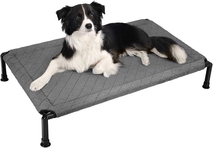 Veehoo Soft Plush Elevated Dog Bed - Raised Pet Bed with Heavy Duty Frame, Non-Slip Silicon Feet, Washable &amp; Breathable Pet Cot, Indoor/Outdoor Use, 41" x 27", Grey, CWC2432A