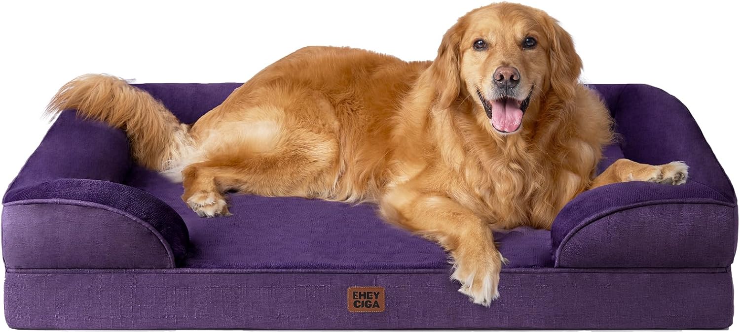 EHEYCIGA Orthopedic Dog Beds for Extra Large Dogs 44x32Inch, Waterproof Memory Foam XL Pet Bed with Sides, Non-Slip and Egg-Crate Foam Big Dog Couch Bed with Washable Removable Cover, Grey