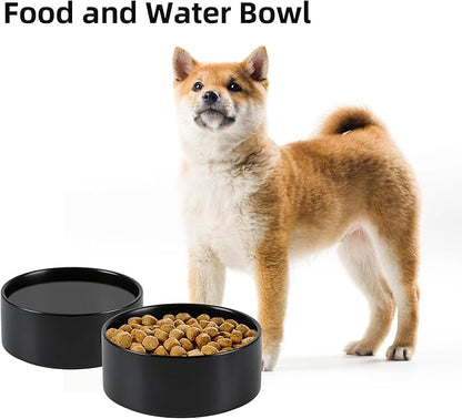 Ceramic 6.1inch Non-Slip Dog Food and Water Bowl for Small &amp; Medium Breed Dogs,Pet Bowl for Replacement, Protects Cervical Spine (Black)