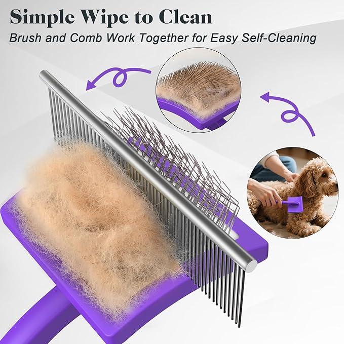 2PCS Slicker Brush for Dogs &amp; Pet Comb,Professional Dog Grooming Brush (Goldendoodles,Poodles,Labradoodles) with Extra Long Pins to Effectively Remove Tangles, Knots and Mats (Purple)