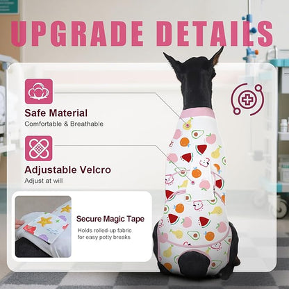 Recovery Suit for Dogs After Surgery, Professional Dog Surgical Suit for Female Spay, Male Neuter, E-Collar &amp; Cone Alternative Dog Onesie for Abdominal Wounds Skin Disease, Fruit, L
