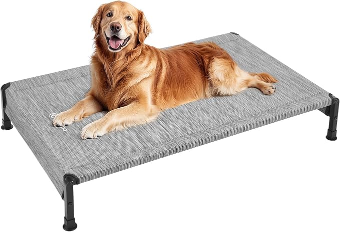 Veehoo Cooling Outdoor Dog Bed, Heavy Duty Elevated Pet Bed with Washable &amp; Breathable Teslin Mesh, Non-Slip Silicon Feet, Dog Cot Bed with Support Hem, 47" x 29", Black Silver, CWC2433